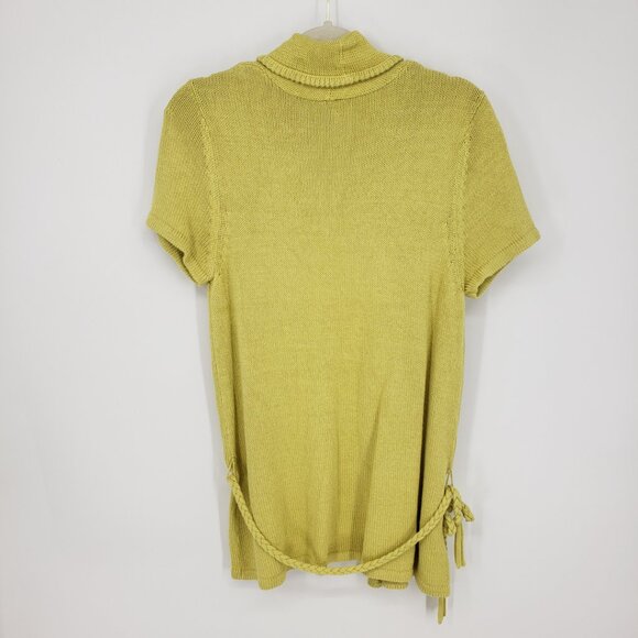 White + Warren Short Sleeve Belted Cardigan Sweater XL Chartreuse Yellow Green - Picture 2 of 8